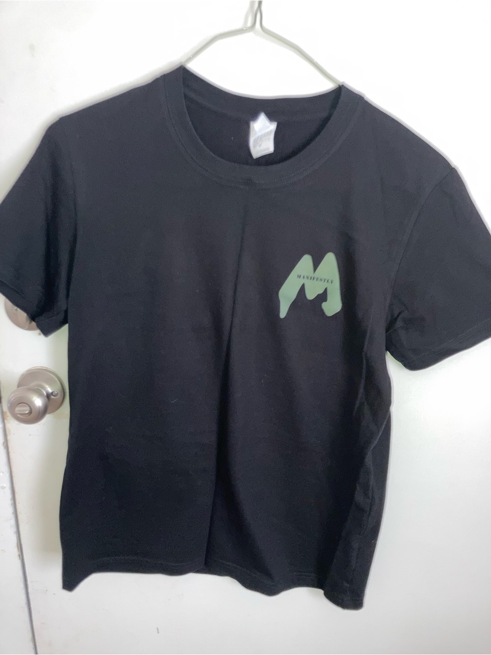 SHEIN Black Short Sleeve Tee with Green Chest Logo